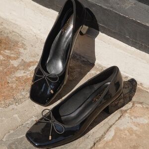 Marny Black Patent Low Heel Bow Ballet Pumps